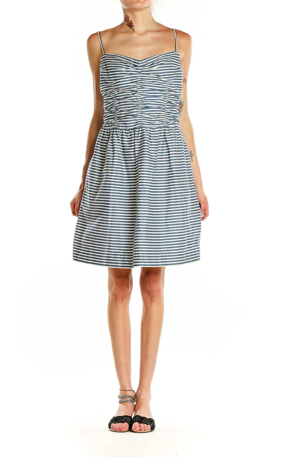 Blue White Striped Fit & Flare Dress