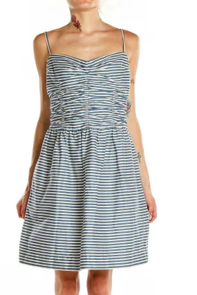 Blue White Striped Fit & Flare Dress