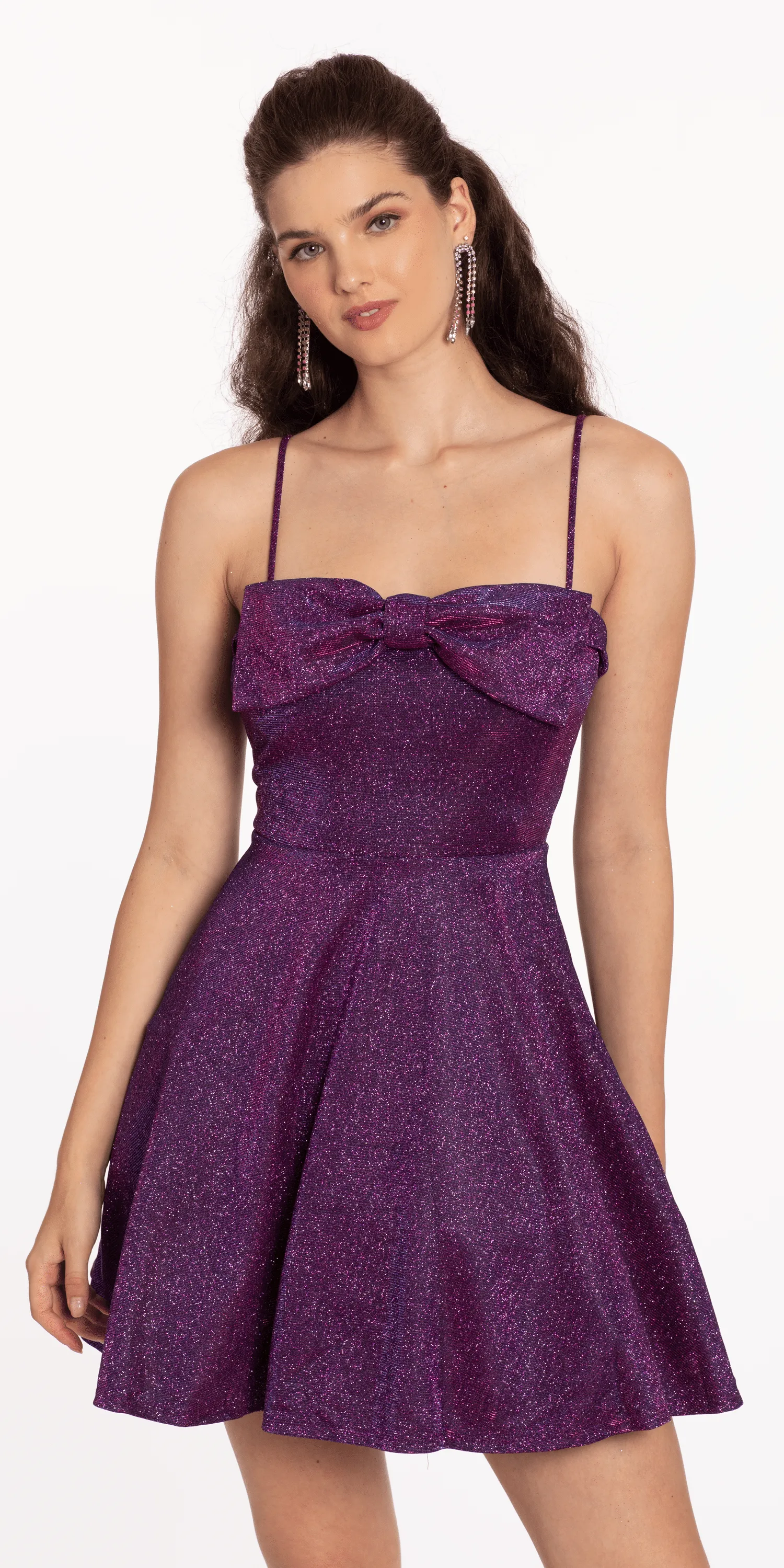 Bow Front Glitter Fit and Flare Dress