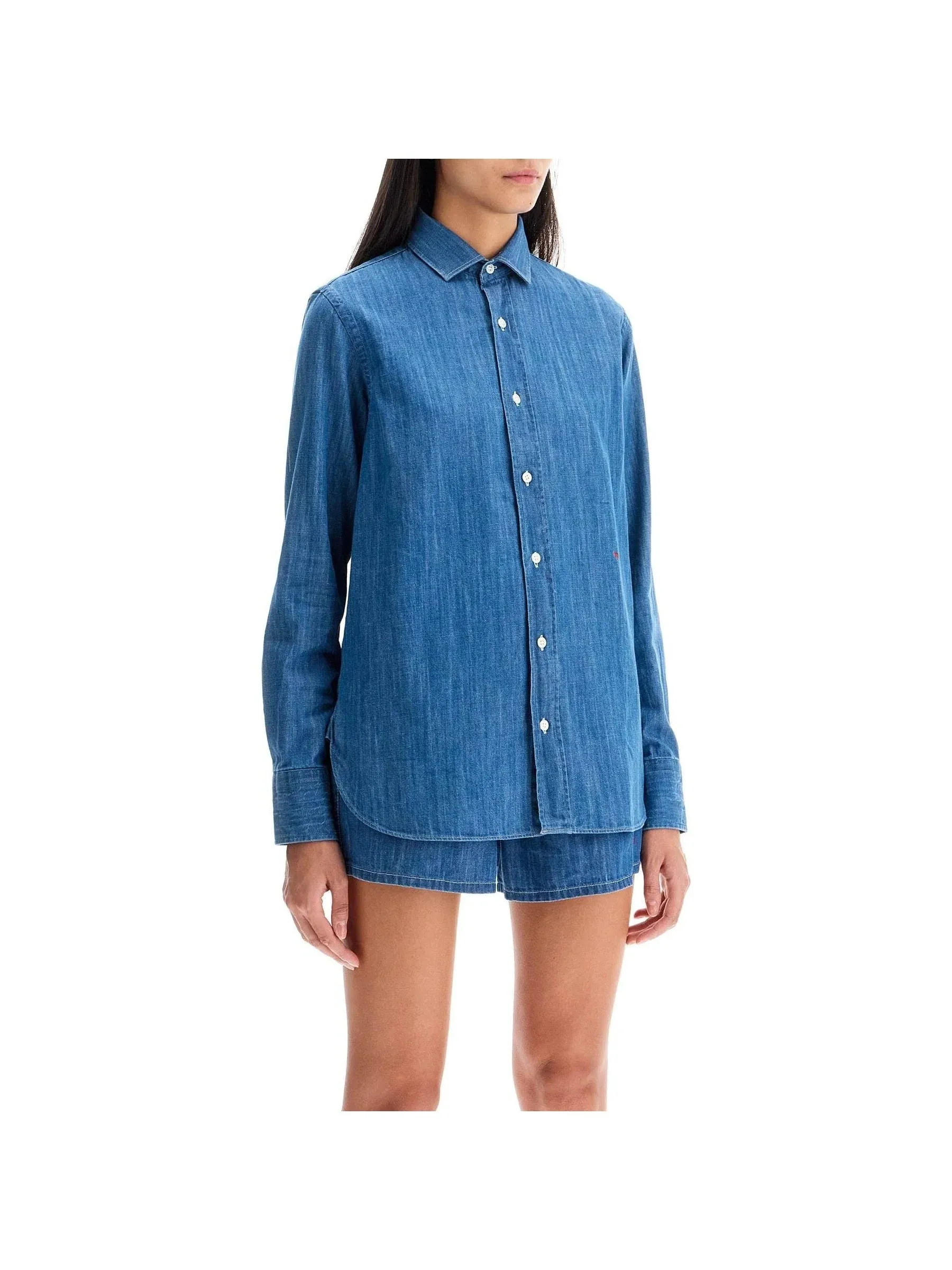 Boxy Chambray Button-Up Shirt