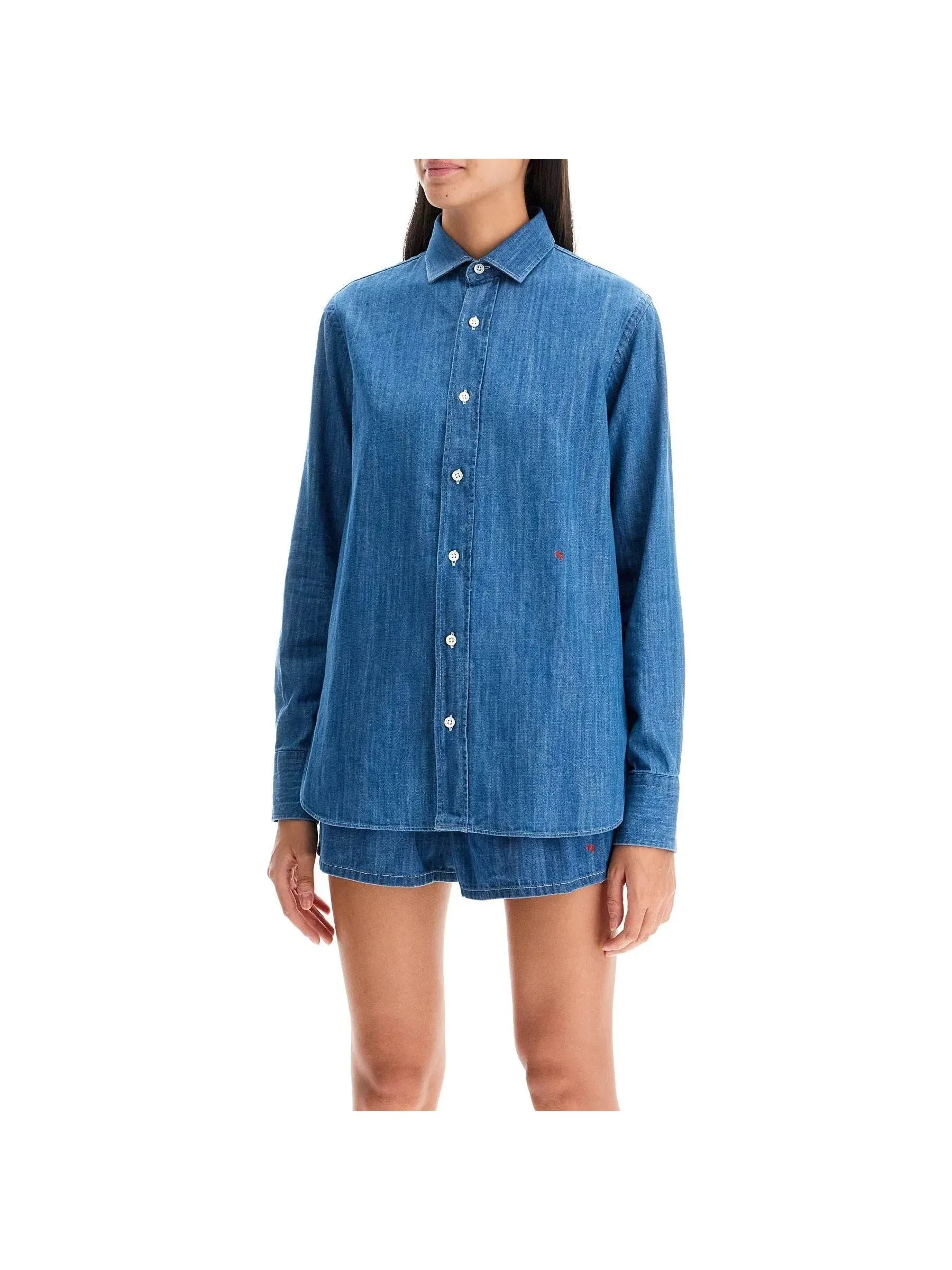 Boxy Chambray Button-Up Shirt