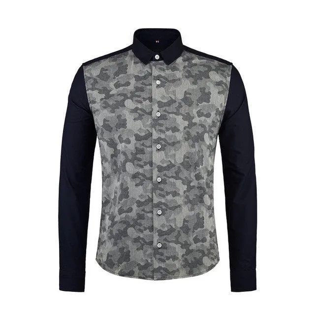 British Style Long Sleeve Camouflage Men Shirt