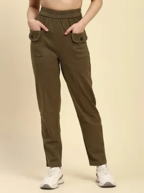 Brown Textured Cotton Regular Fit Trouser