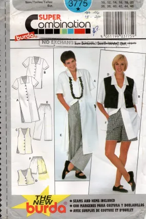 Burda 3775 Womens Summer Separates Wardrobe 1990s Vintage Sewing Pattern Sizes 10 - 20 UNCUT Factory Folded