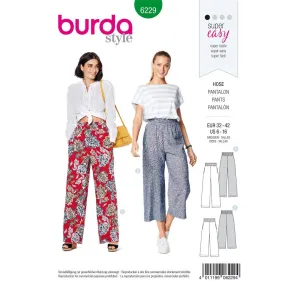 Burda Style Pattern 6229 Misses' Trousers / Pants with Elastic Waist with Pockets in Seams - Wide Leg