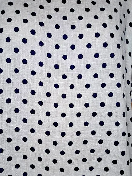 BUTTON SLEEVE LINEN SOLID HEM DRESS POLKA DOT WHITE