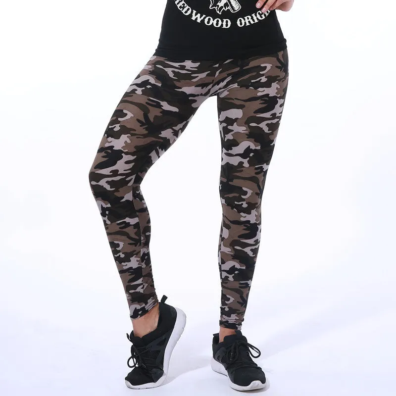 Camouflage Letters Printed Flower Brushed Milk Leggings