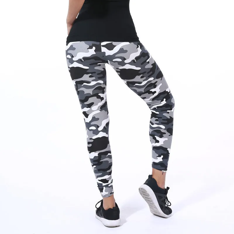 Camouflage Letters Printed Flower Brushed Milk Leggings