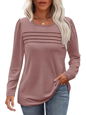 Casual Long Sleeve Pleated Pullover Top