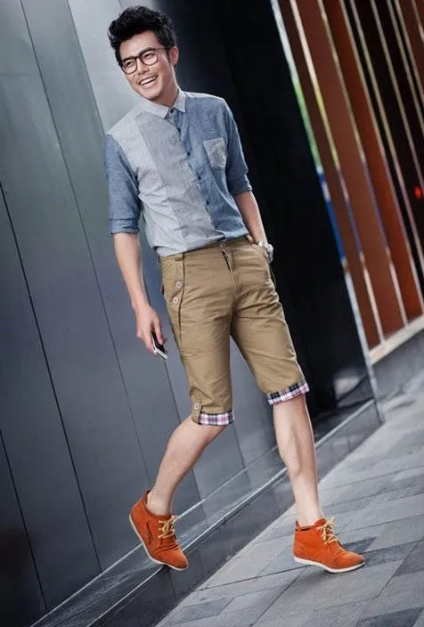 Chequered Men Mid-Length Pants Korean Casual Shorts