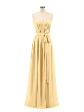 Chiffon Strapless Bridesmaid Gown with Sash-Gold Plus Size