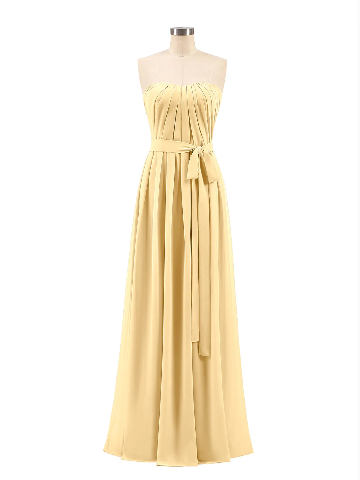 Chiffon Strapless Bridesmaid Gown with Sash-Gold Plus Size