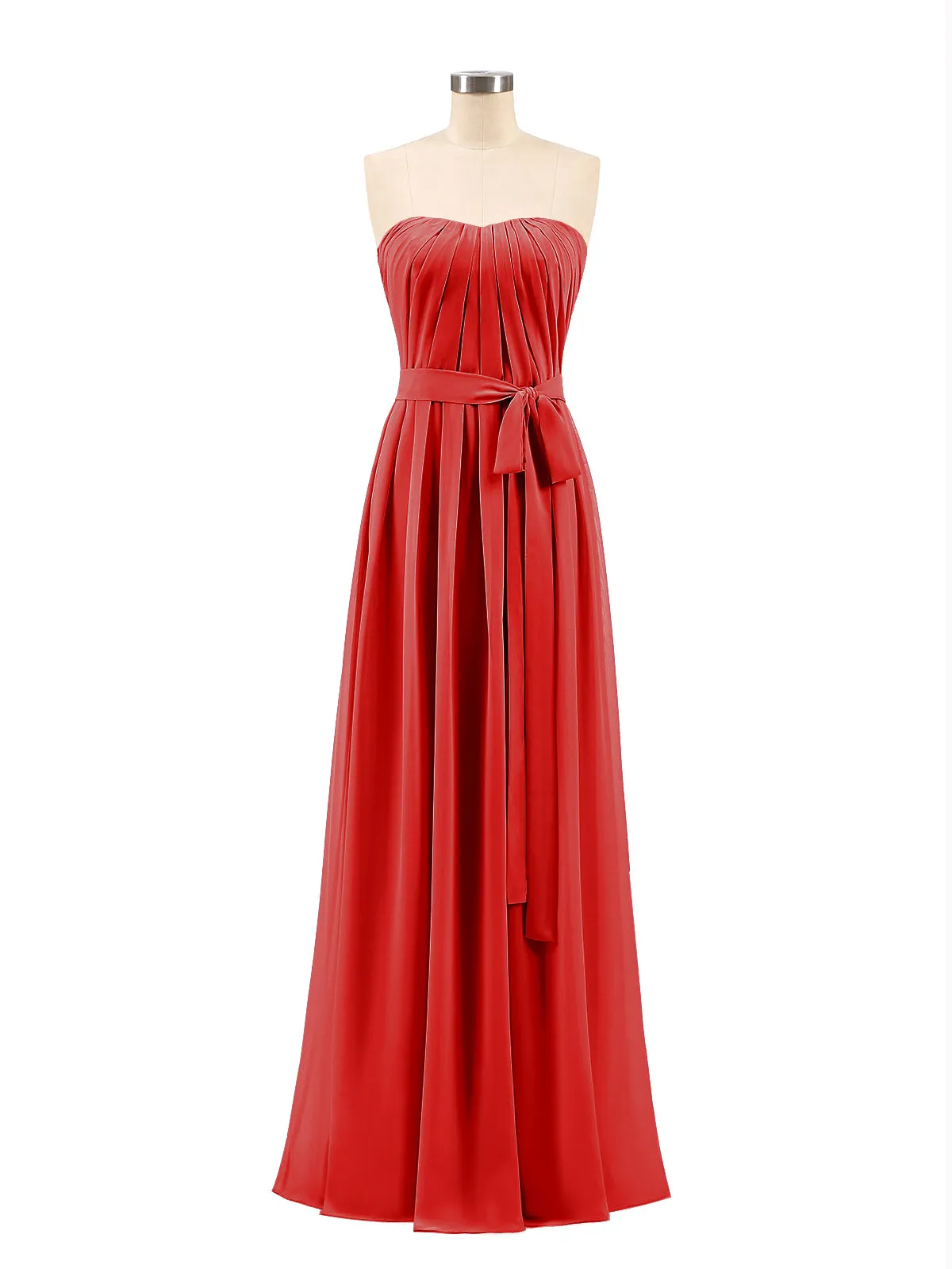 Chiffon Strapless Bridesmaid Gown with Sash-Red