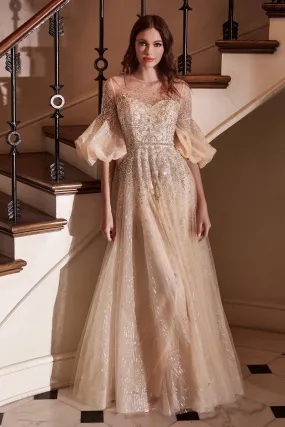 Cinderella Divine B703 Ladivine Champagne Ball Gown with Flowing Sleeves