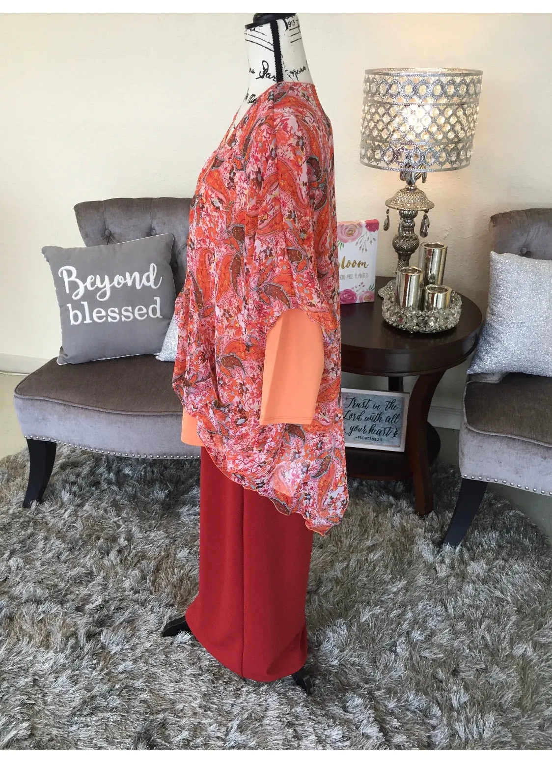 Coral Leaf Pattern Mix Kimono