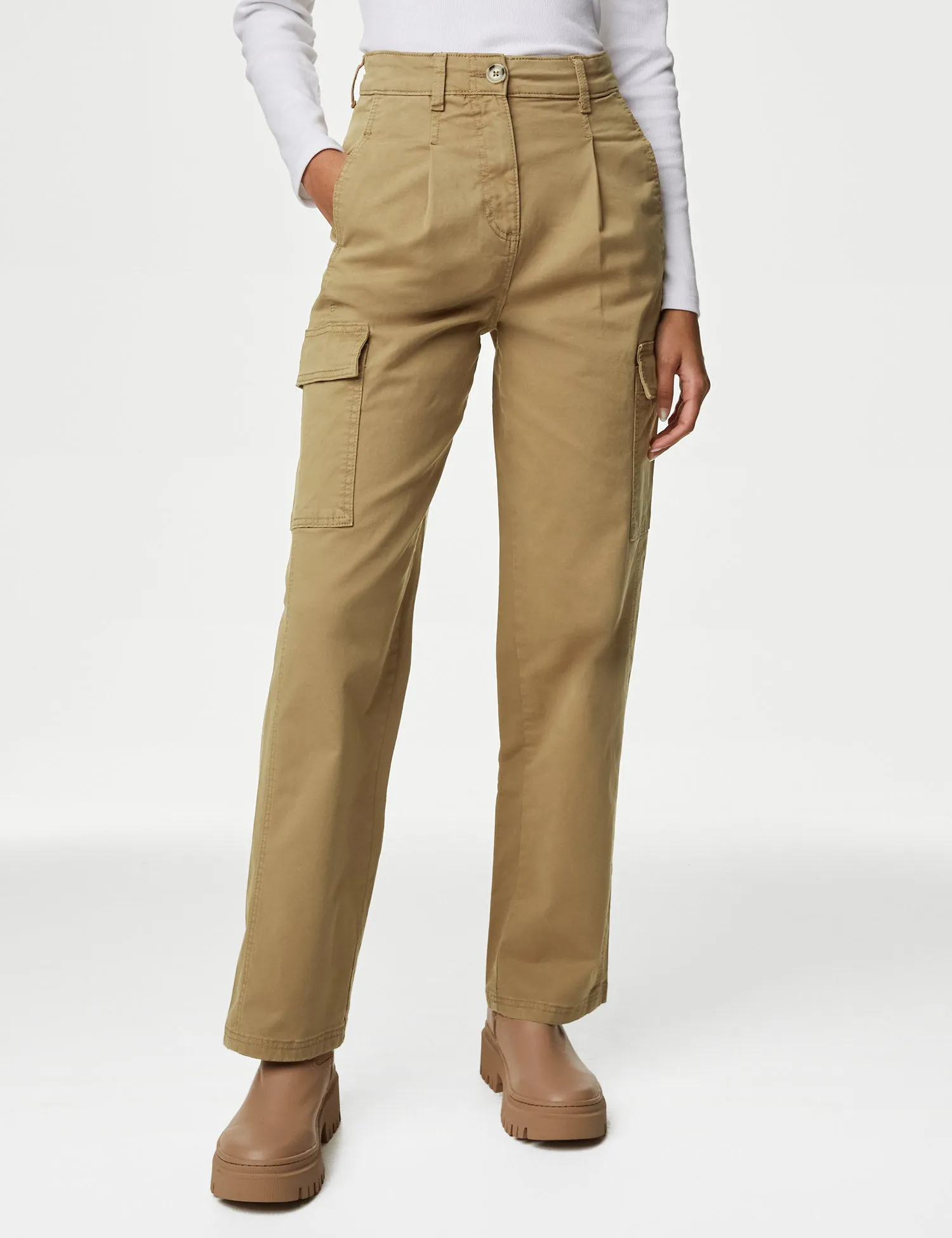 Cotton Rich Cargo Straight Leg Trousers