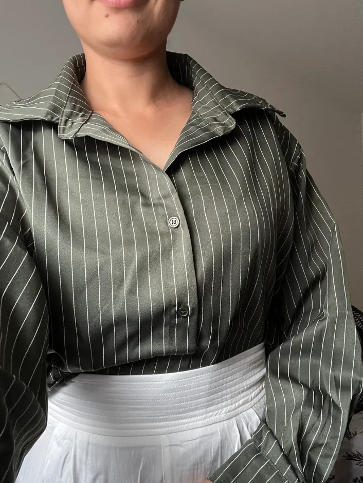 Cotton Striped Print Shoulder Shirt Blouse