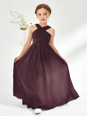 Cross Shoulder Strap Junior Bridesmaid Dresses with Empire Waist Cabernet