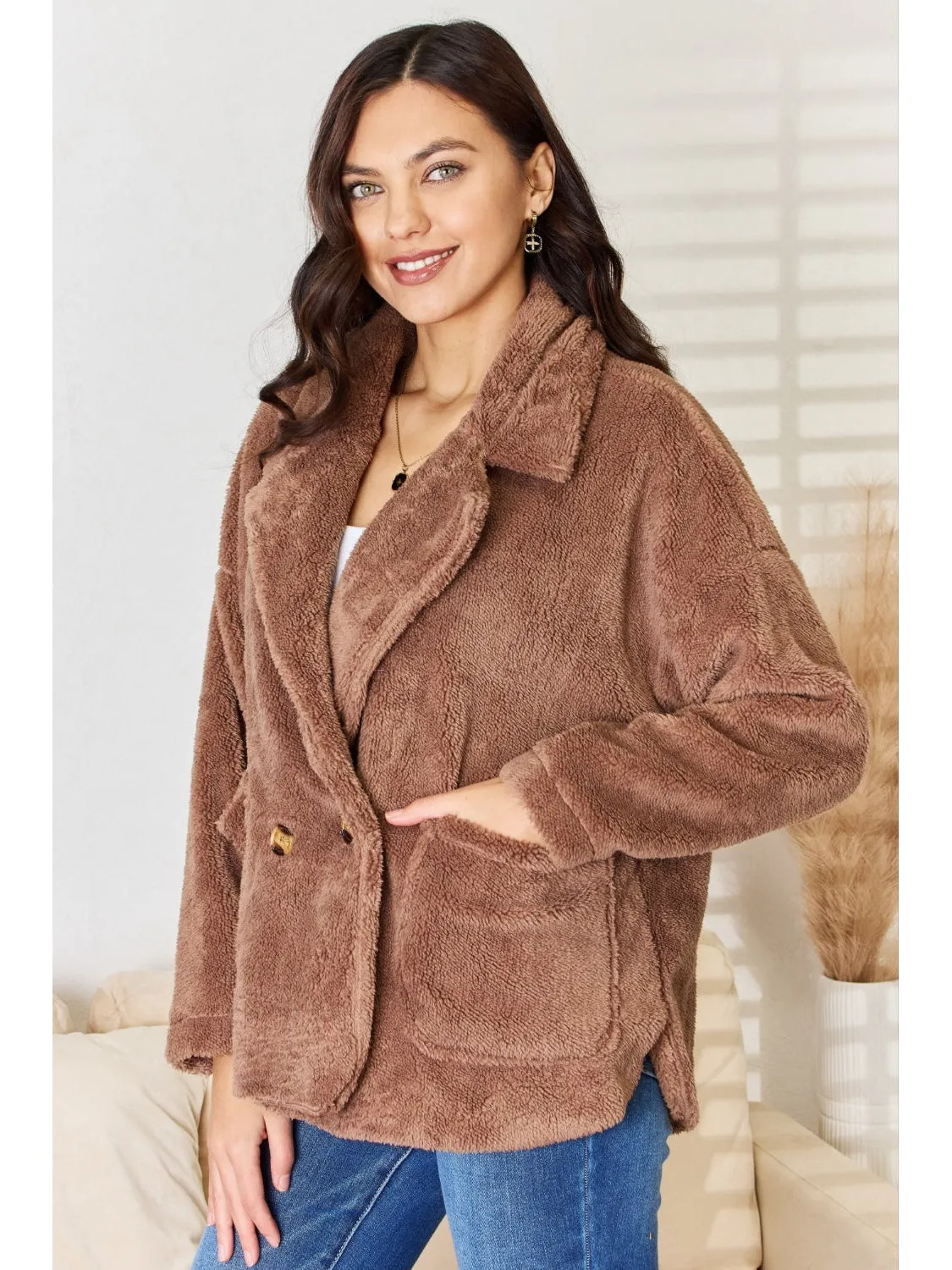 Culture Code Double Breasted Fuzzy Coat