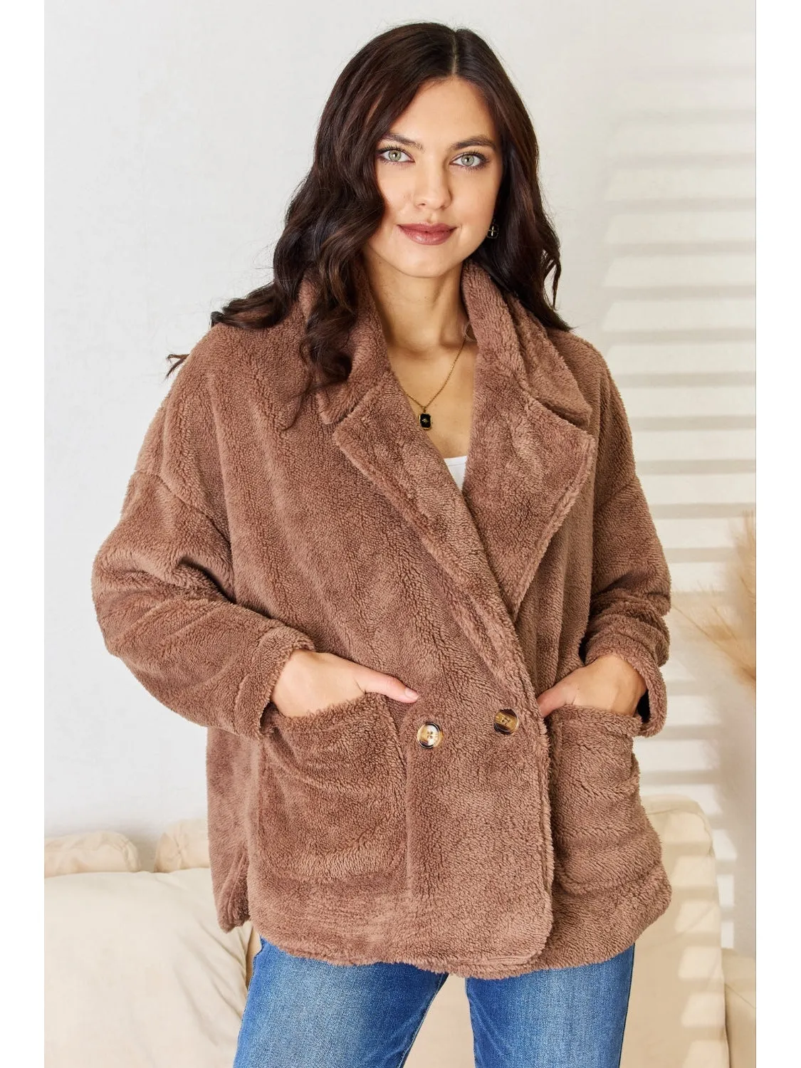 Culture Code Double Breasted Fuzzy Coat