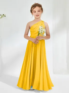 Cute One Shoulder  A-line Junior Bridesmaid Dresses Marigold