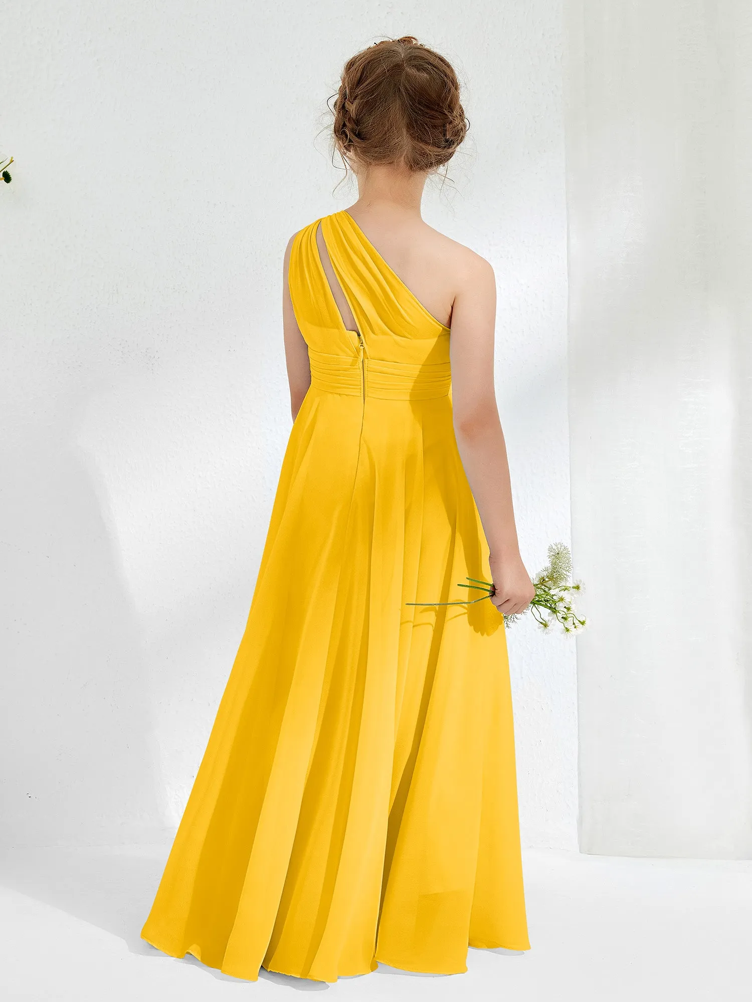 Cute One Shoulder  A-line Junior Bridesmaid Dresses Marigold