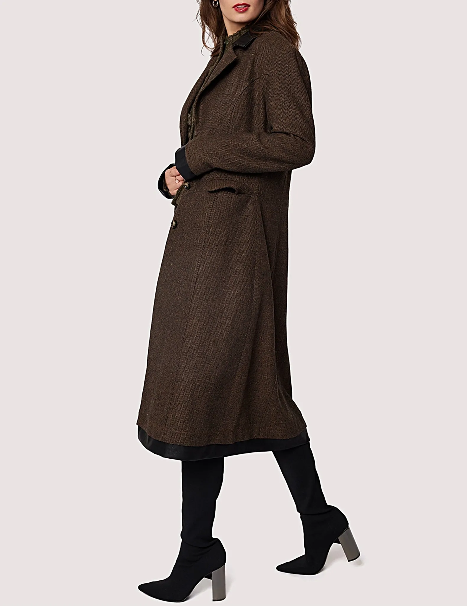 Delfina Longline Brown Tweed Coat