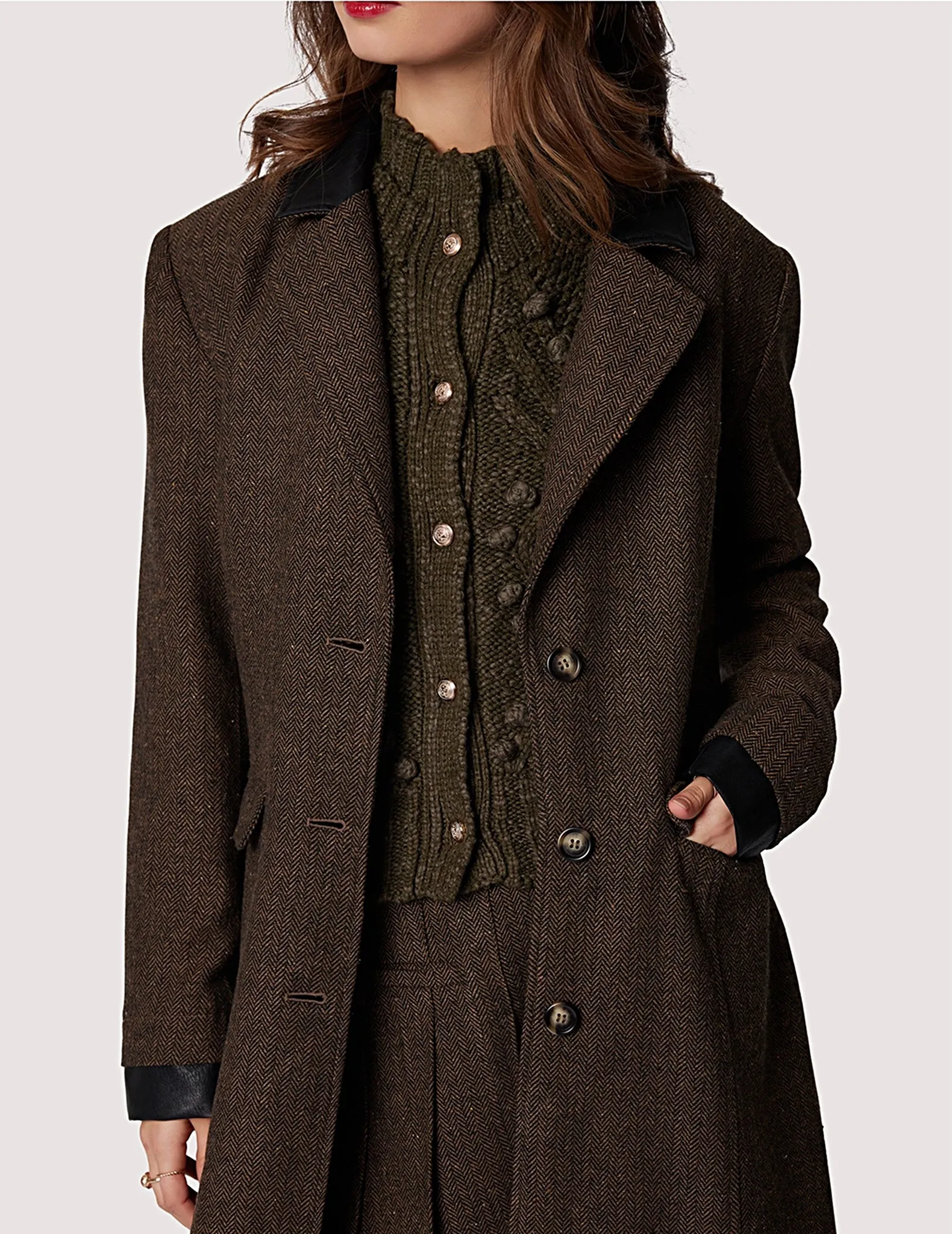 Delfina Longline Brown Tweed Coat