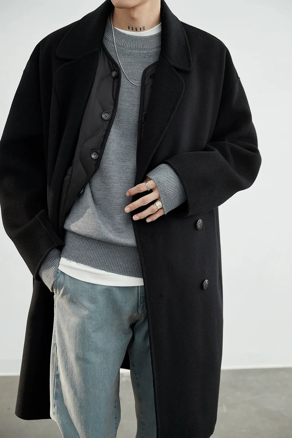 Double-Breasted Oversized Long Coat