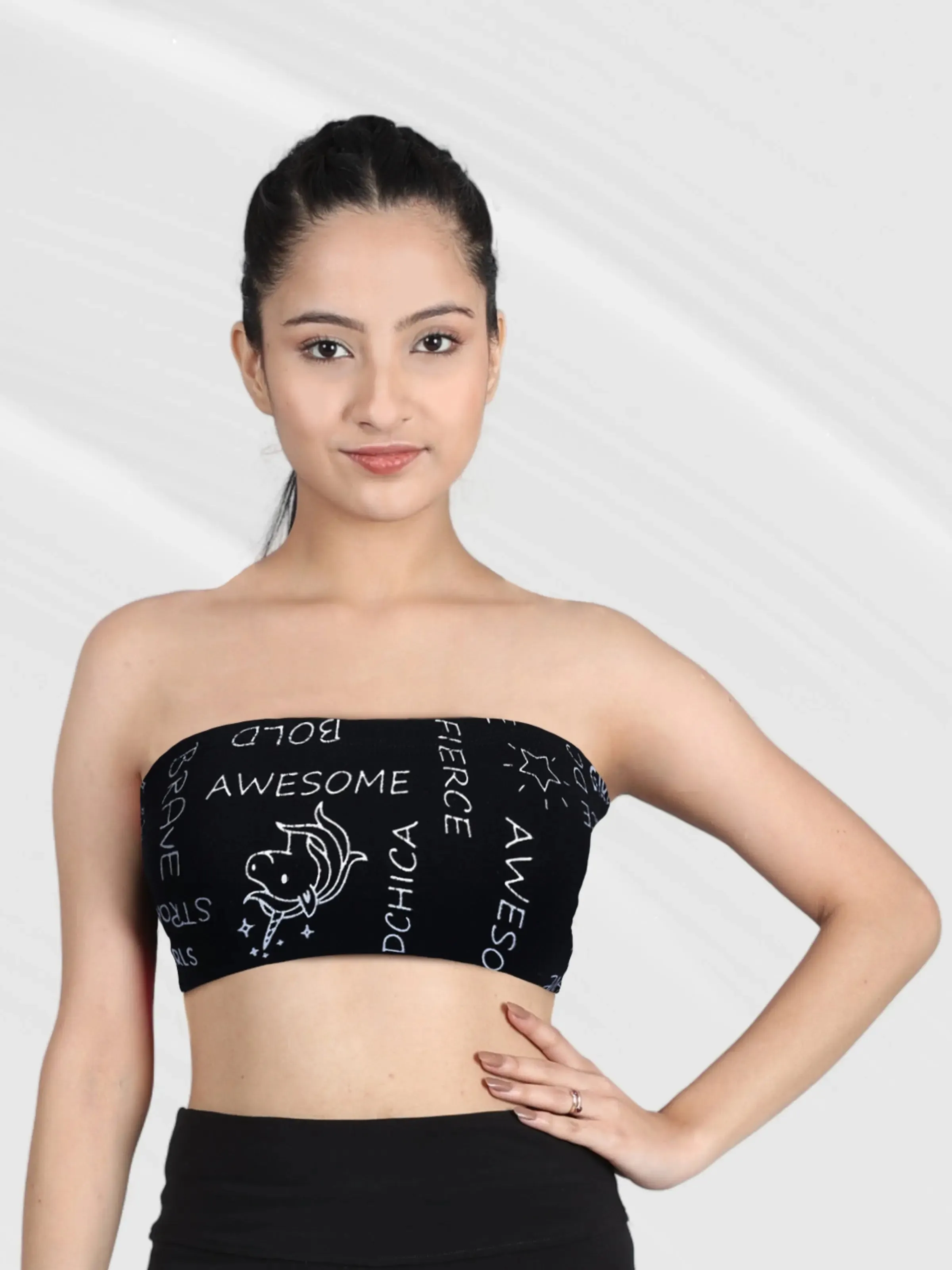 Double-Layer Cotton Tube Bra | Non-Padded Strapless Bra | Metallic Black Bra