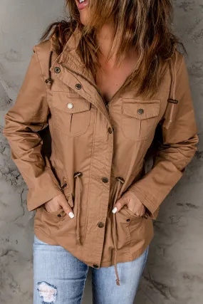 Drawstring Waist 4-pocket Style Hooded Jacket