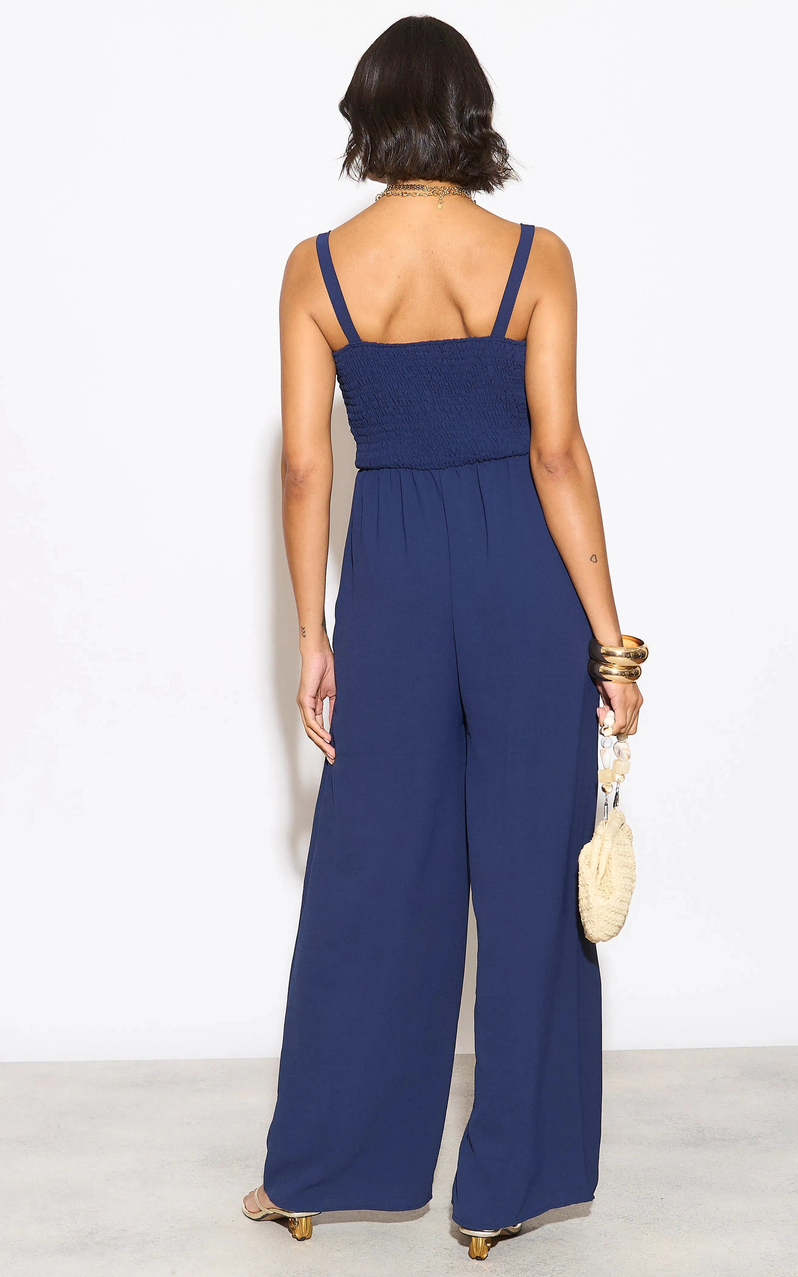 Effortless Wide Leg Cami Jumpsuit in Navy