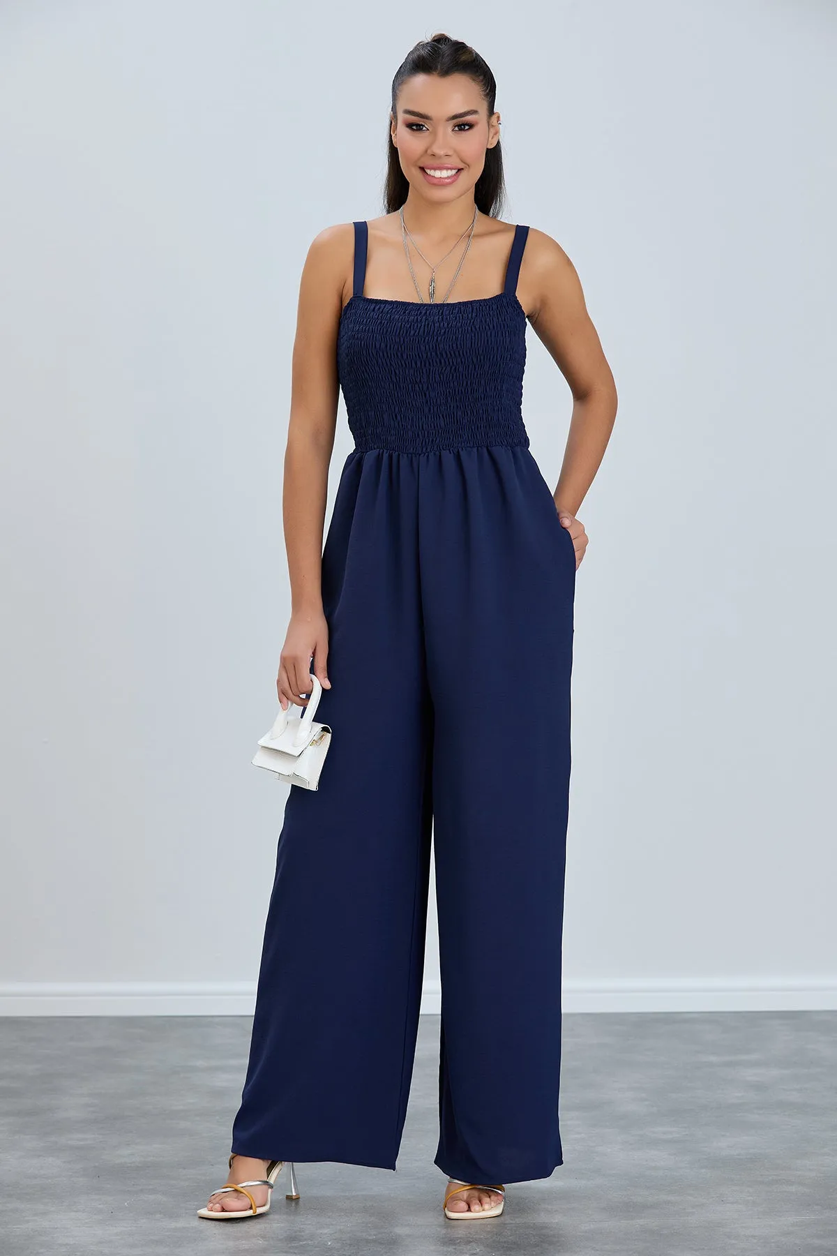 Effortless Wide Leg Cami Jumpsuit in Navy