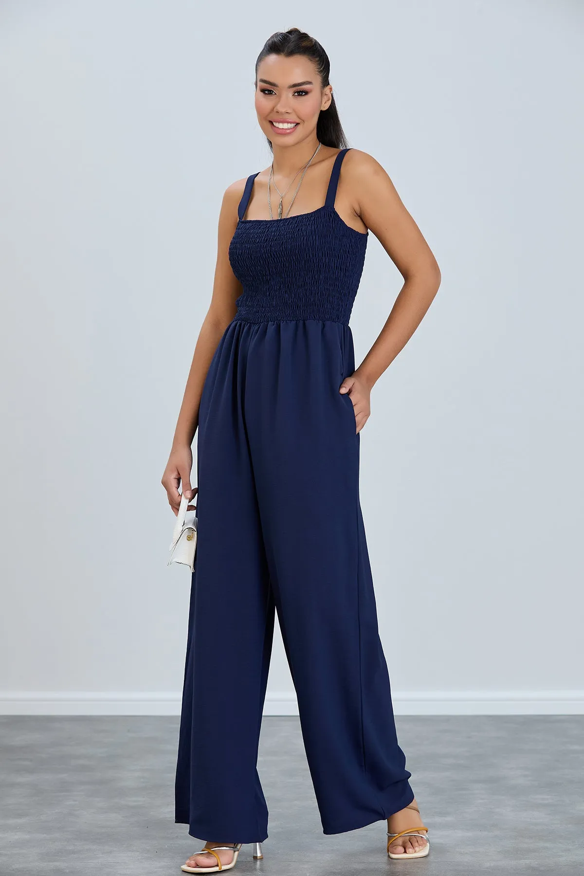 Effortless Wide Leg Cami Jumpsuit in Navy