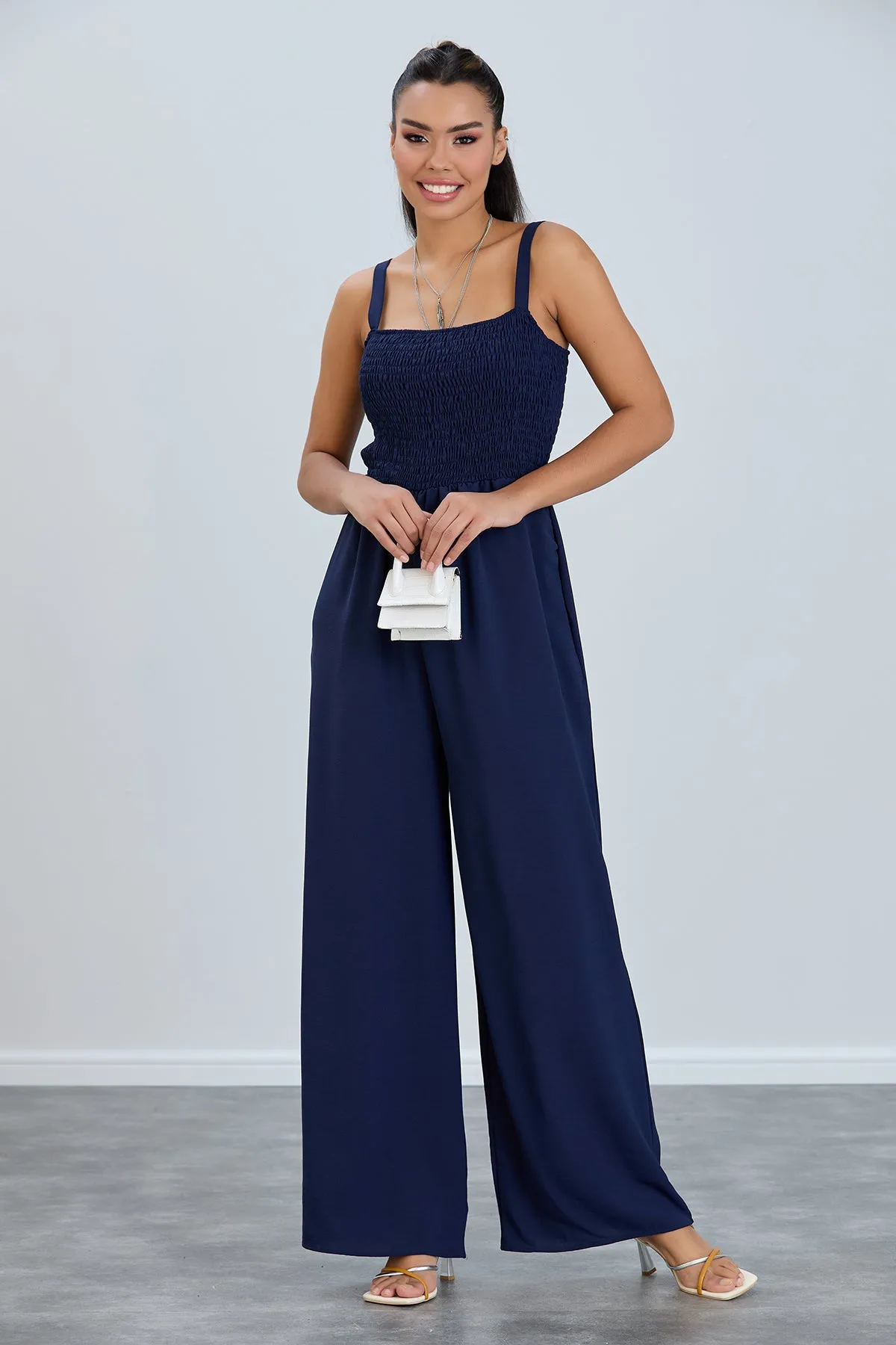 Effortless Wide Leg Cami Jumpsuit in Navy