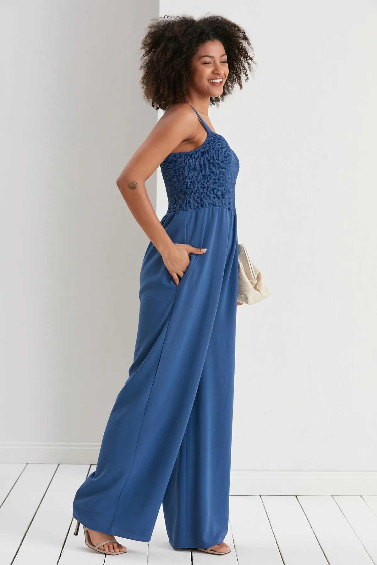 Effortless Wide Leg Cami Jumpsuit in Navy