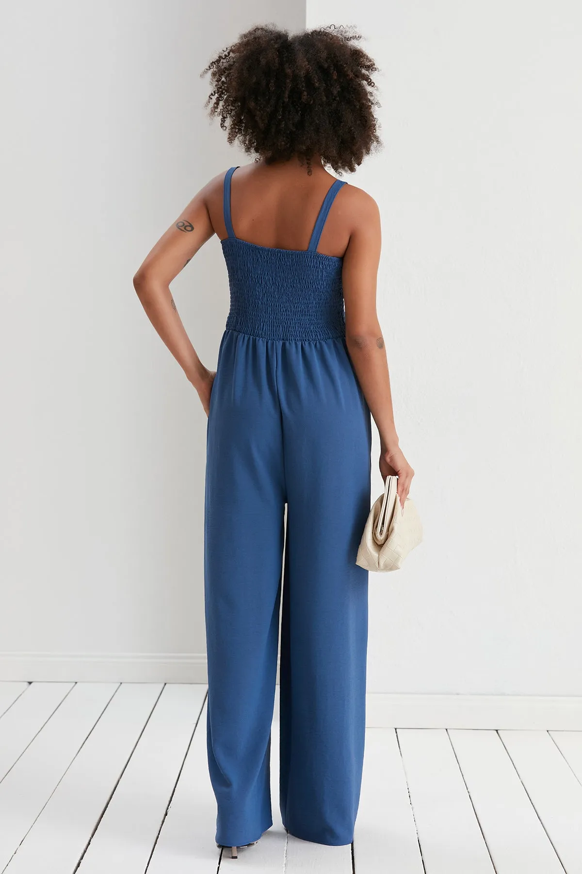 Effortless Wide Leg Cami Jumpsuit in Navy