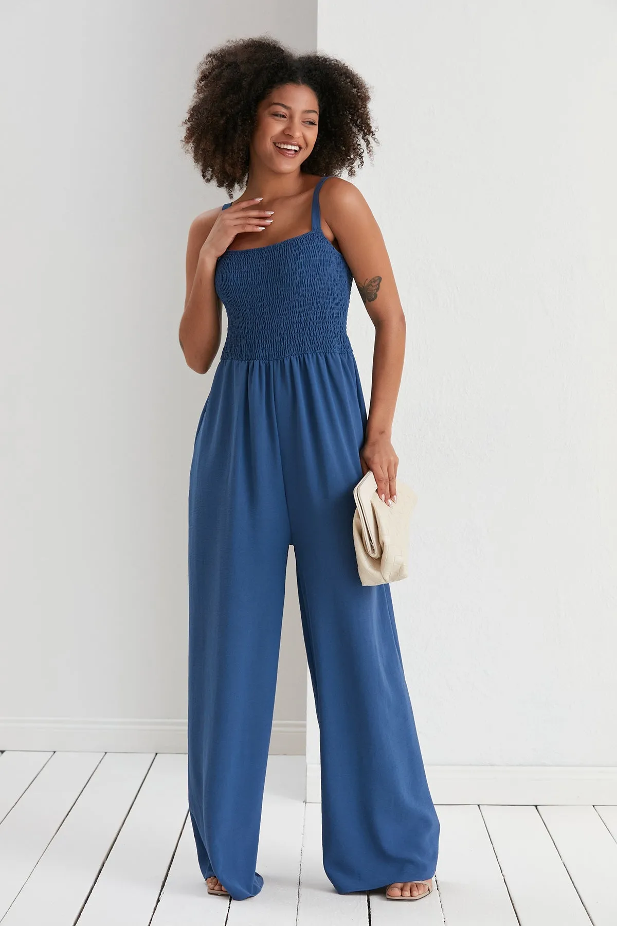 Effortless Wide Leg Cami Jumpsuit in Navy