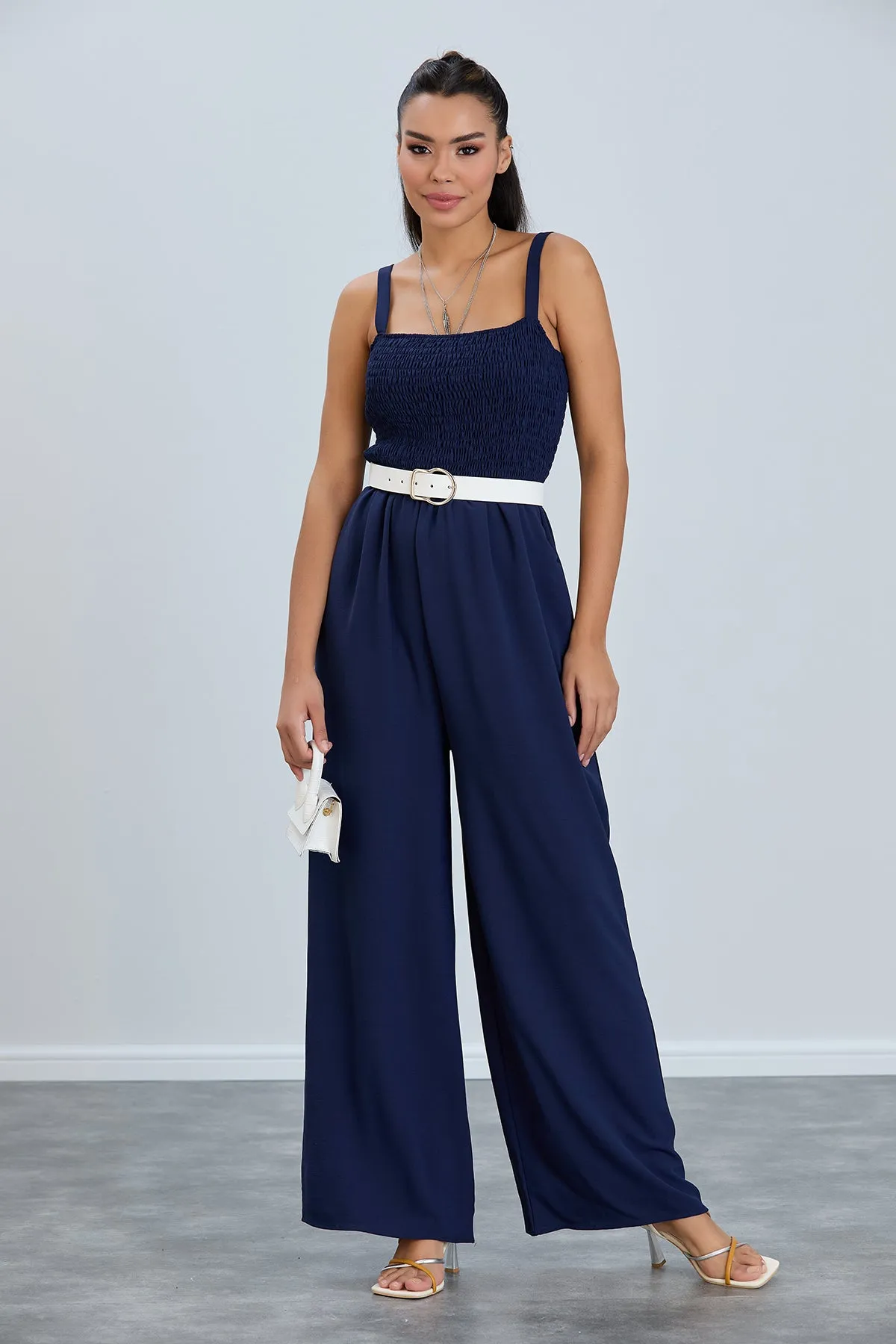 Effortless Wide Leg Cami Jumpsuit in Navy