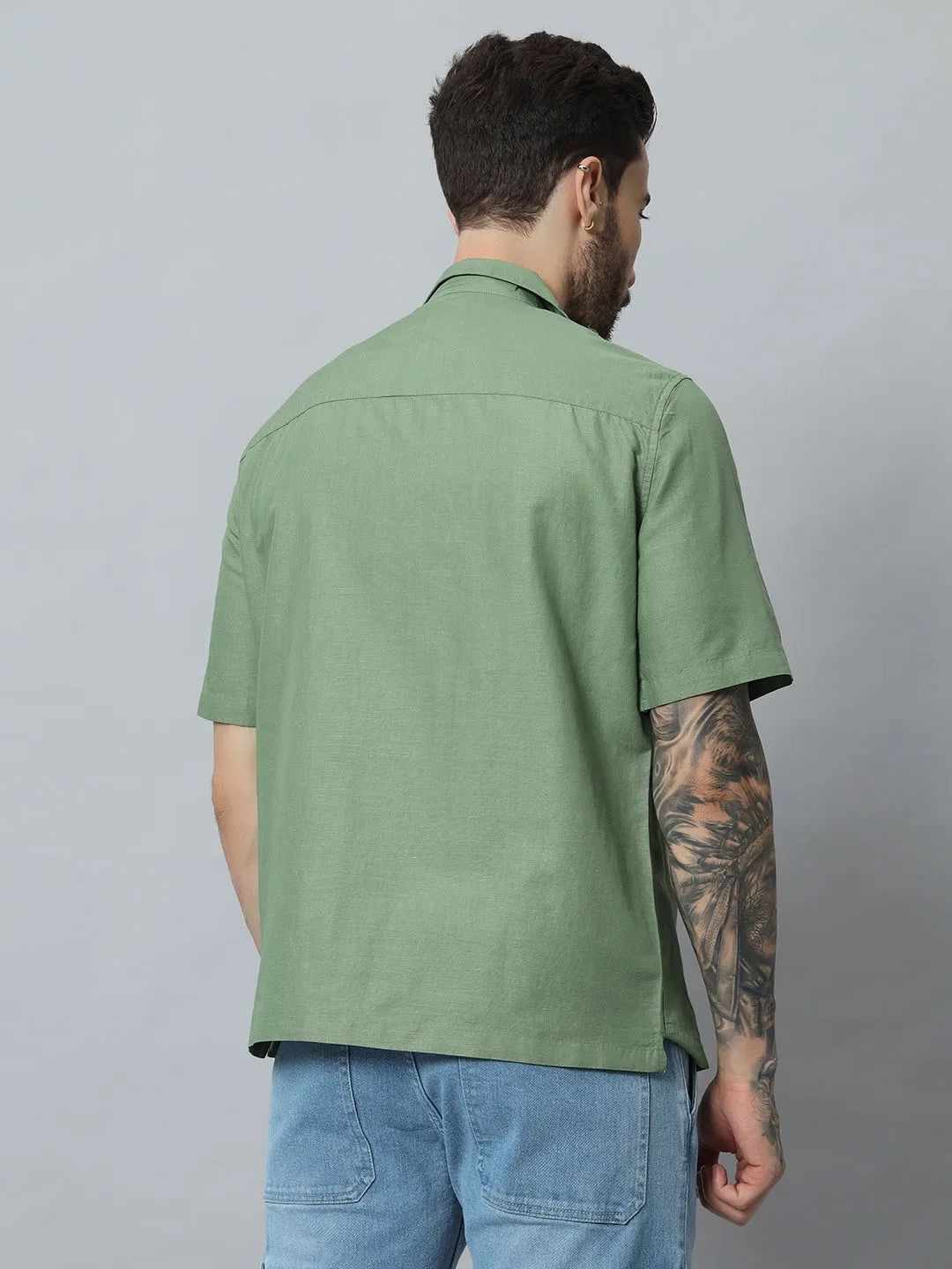 GREEN COTTON LINEN SHIRT