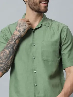 GREEN COTTON LINEN SHIRT