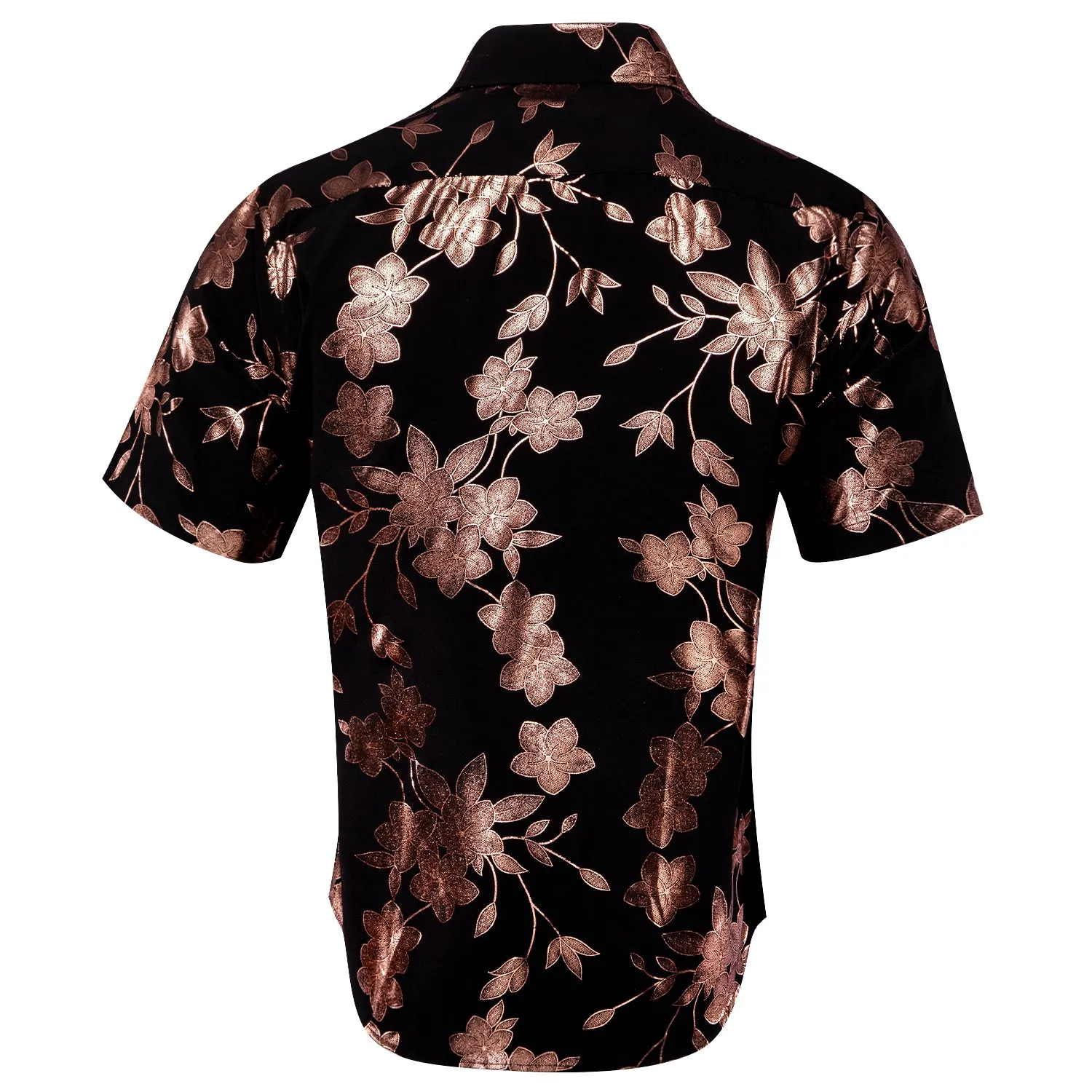 Hi-Tie Summer Top Black Brown Floral Mens Button Up Short Sleeve Shirt