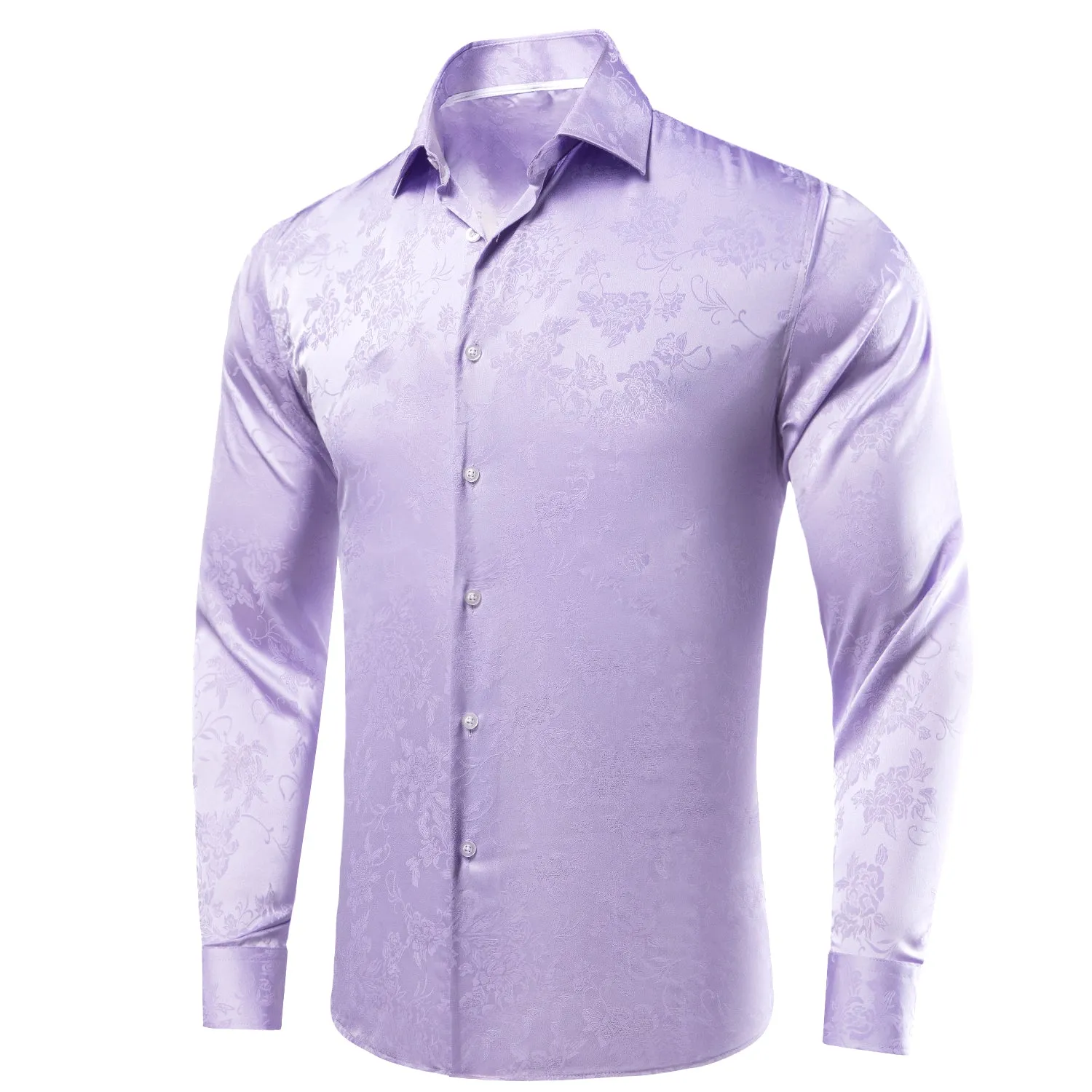 Hi-Tie Wedding Shirt Lilac Purple Floral Silk Men's Long Sleeve Shirt