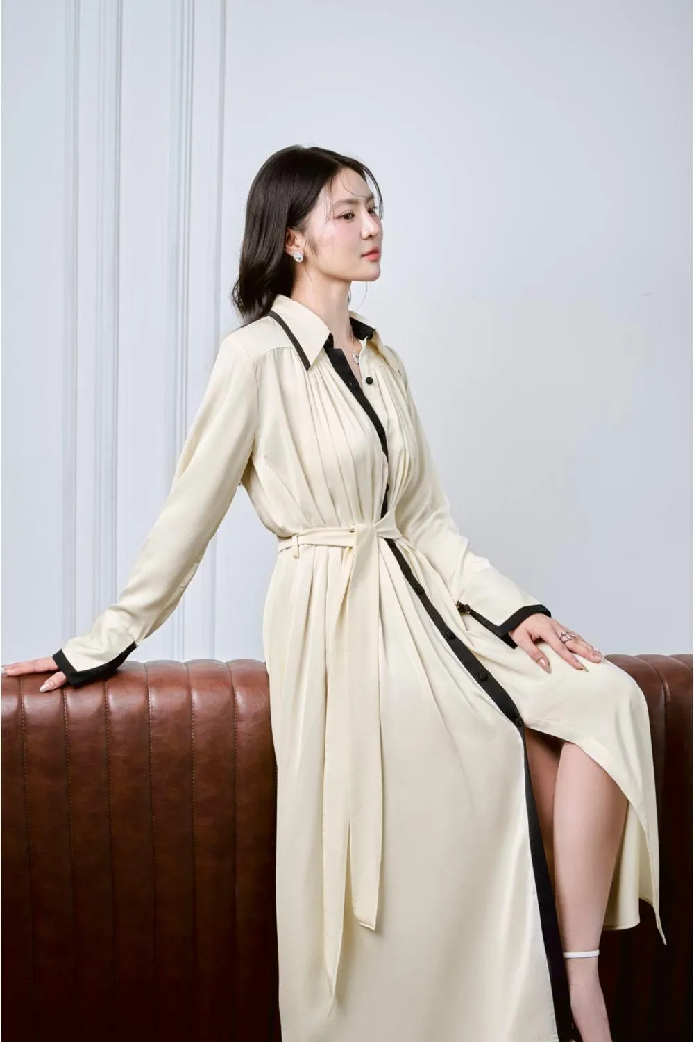 Istari Shirt Collared Neck Charmeuse Silk Midi Dress