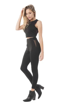 Khanomak Full Length Skinny Pants Jeggings With Mesh Side Stretch See Thru Through