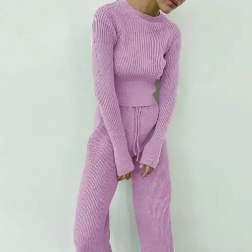 Knitted Wide-leg Pants and Top Set