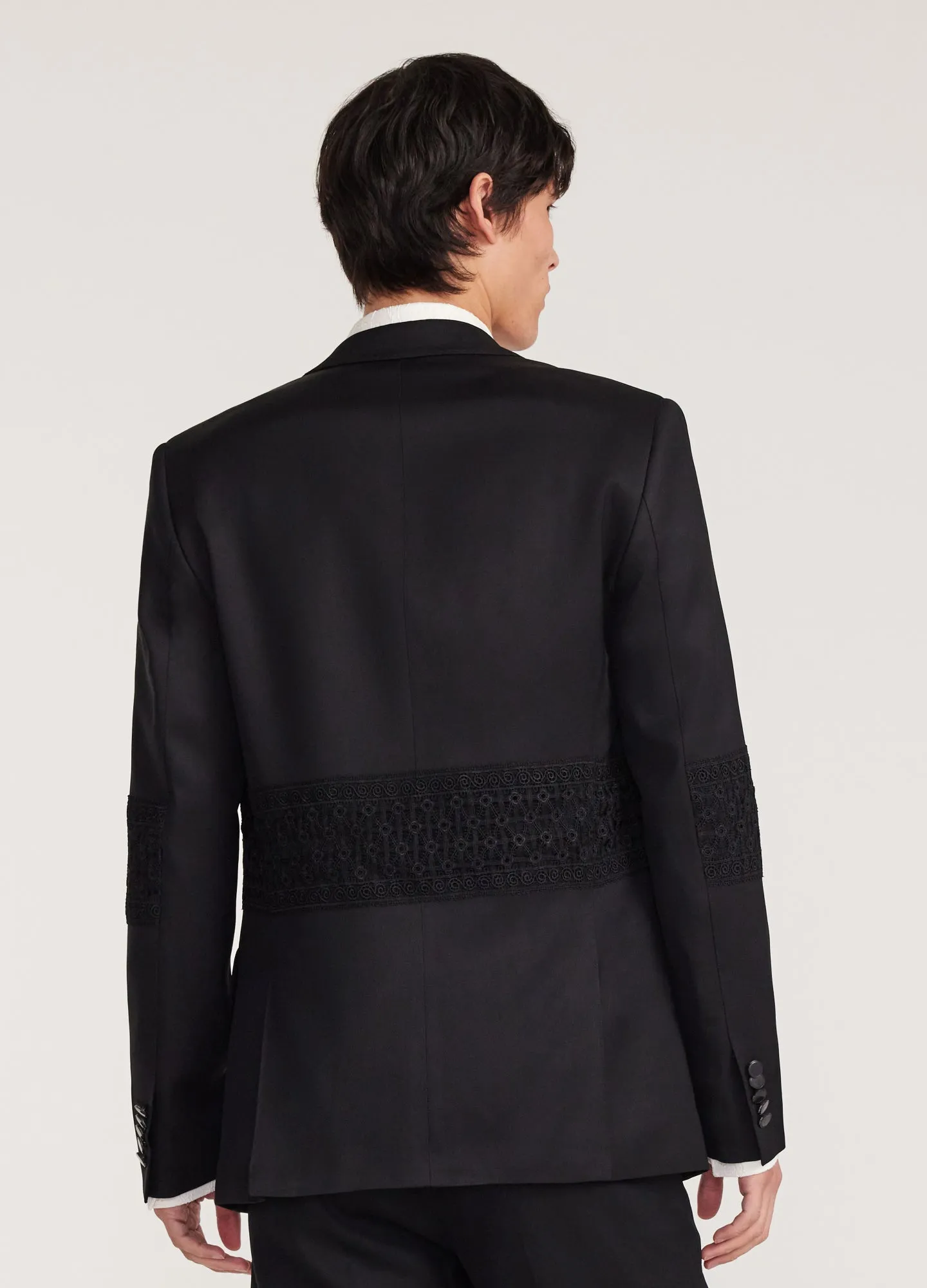 Lace Panel Double Breasted Jacket Black