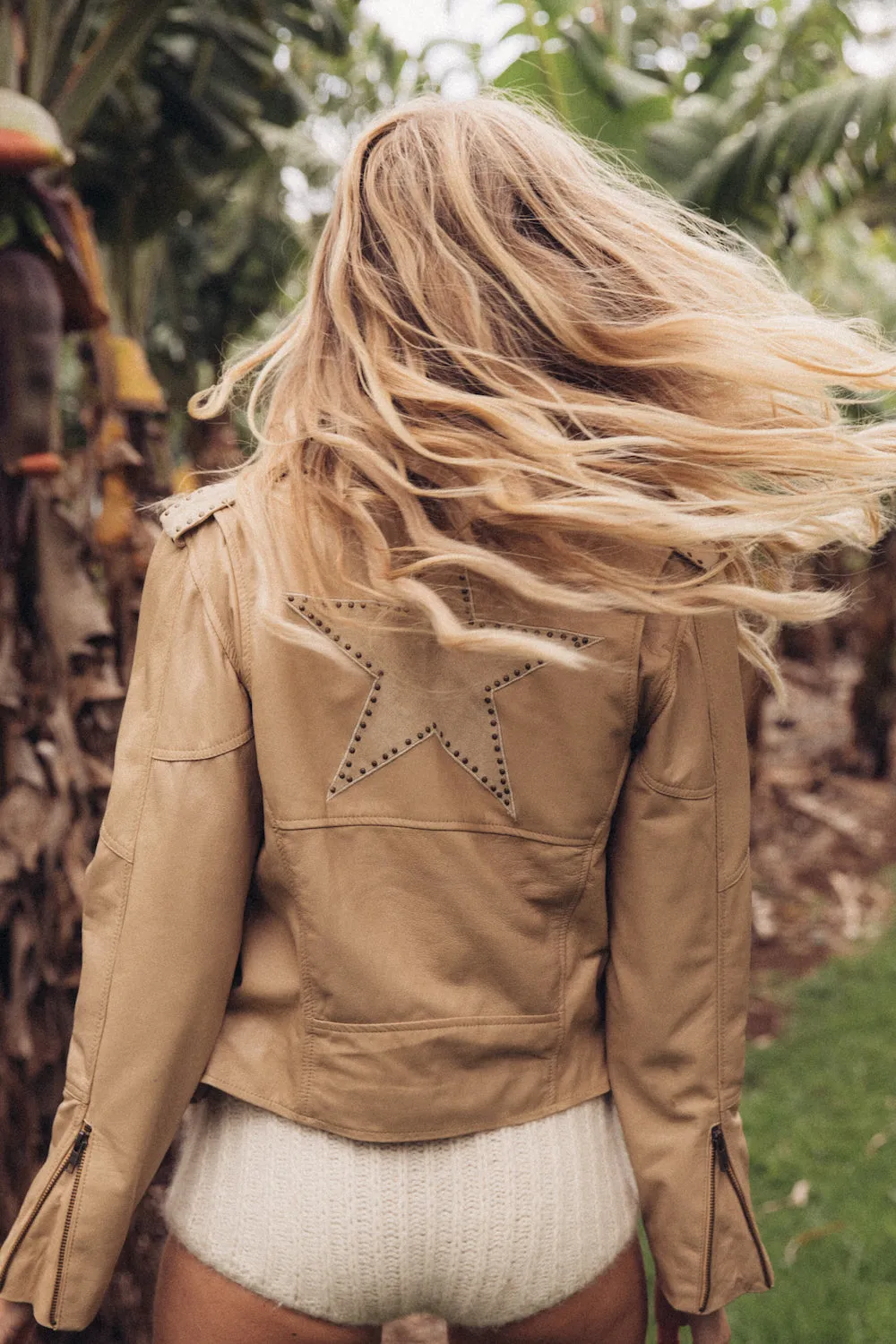 Lone Star Leather Biker Jacket - Beige