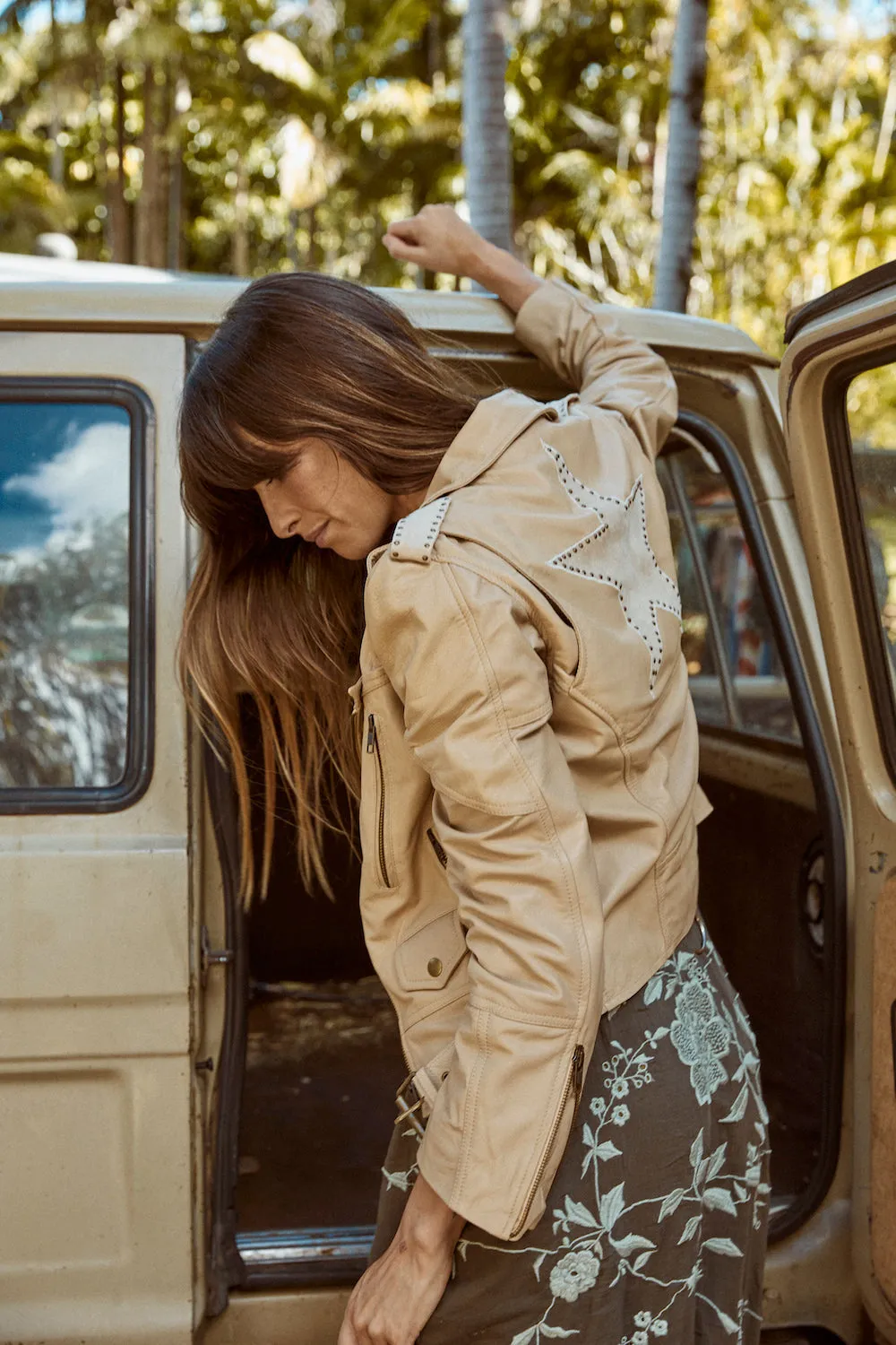 Lone Star Leather Biker Jacket - Beige