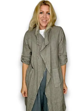 LONG DRAWSTRING LINEN JACKET MOCHA